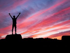 Preview wallpaper silhouette, man, hill, sunset