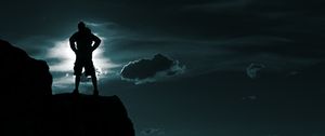 Preview wallpaper silhouette, man, hill, sky, clouds
