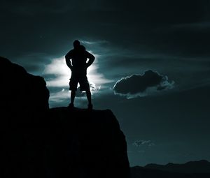 Preview wallpaper silhouette, man, hill, sky, clouds