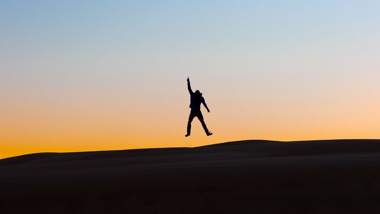 Wallpaper silhouette, man, jump, sky, night hd, picture, image