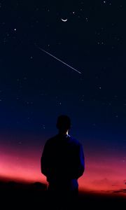 Preview wallpaper silhouette, man, night, stars, starfall