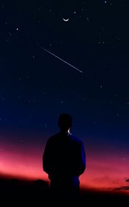 Preview wallpaper silhouette, man, night, stars, starfall