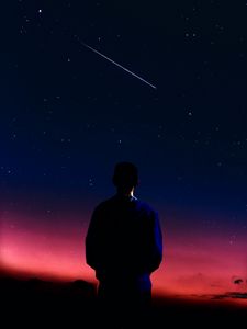 Preview wallpaper silhouette, man, night, stars, starfall