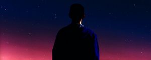 Preview wallpaper silhouette, man, night, stars, starfall