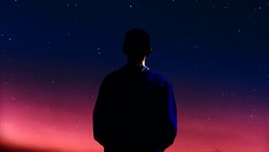 Preview wallpaper silhouette, man, night, stars, starfall