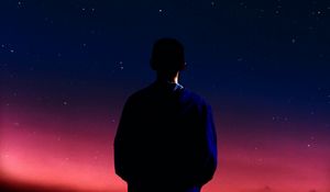 Preview wallpaper silhouette, man, night, stars, starfall