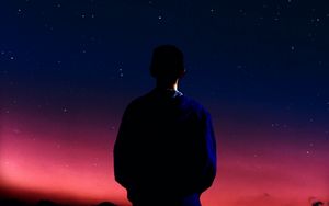 Preview wallpaper silhouette, man, night, stars, starfall