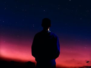 Preview wallpaper silhouette, man, night, stars, starfall