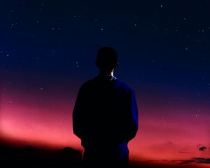 Preview wallpaper silhouette, man, night, stars, starfall