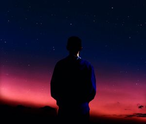 Preview wallpaper silhouette, man, night, stars, starfall