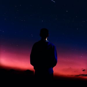 Preview wallpaper silhouette, man, night, stars, starfall