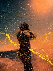 Preview wallpaper silhouette, man, paint, splashes, drops
