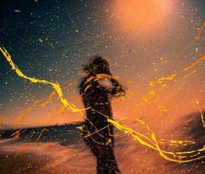 Preview wallpaper silhouette, man, paint, splashes, drops