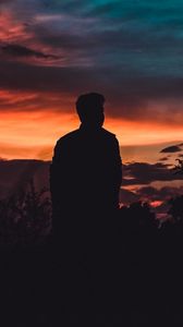 Preview wallpaper silhouette, man, sky, sunset