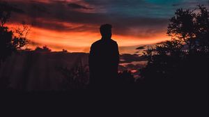Preview wallpaper silhouette, man, sky, sunset