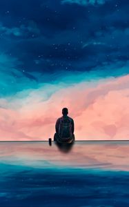 Preview wallpaper silhouette, man, sky, clouds, reflection, art