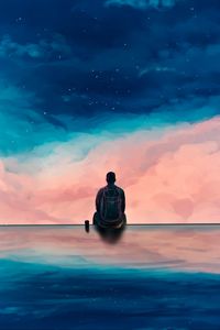 Preview wallpaper silhouette, man, sky, clouds, reflection, art