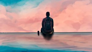 Preview wallpaper silhouette, man, sky, clouds, reflection, art