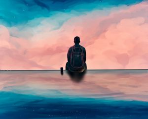 Preview wallpaper silhouette, man, sky, clouds, reflection, art