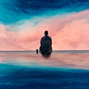 Preview wallpaper silhouette, man, sky, clouds, reflection, art