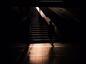 Preview wallpaper silhouette, man, stairs, dark