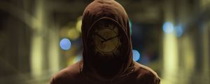 Preview wallpaper silhouette, mask, hood, clock, glare