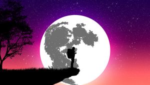 Preview wallpaper silhouette, moon, art, vector, cliff, night