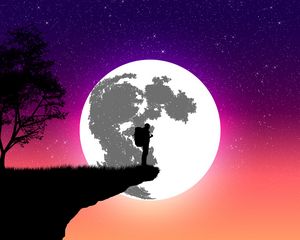 Preview wallpaper silhouette, moon, art, vector, cliff, night