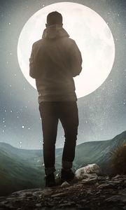 Preview wallpaper silhouette, moon, mountains, art