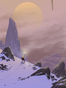 Preview wallpaper silhouette, mountains, art, landscape, fantastic