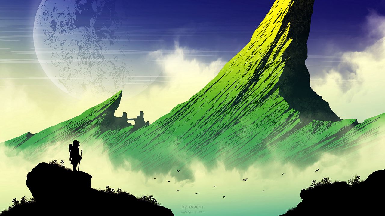 Wallpaper silhouette, mountains, art, vector, landscape