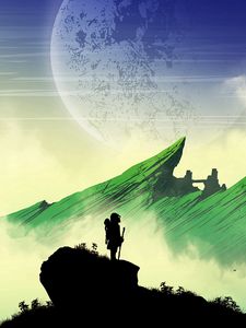 Preview wallpaper silhouette, mountains, art, vector, landscape