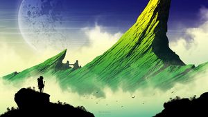 Preview wallpaper silhouette, mountains, art, vector, landscape