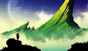 Preview wallpaper silhouette, mountains, art, vector, landscape