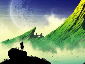 Preview wallpaper silhouette, mountains, art, vector, landscape