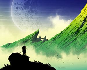 Preview wallpaper silhouette, mountains, art, vector, landscape