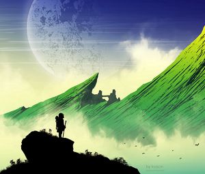 Preview wallpaper silhouette, mountains, art, vector, landscape