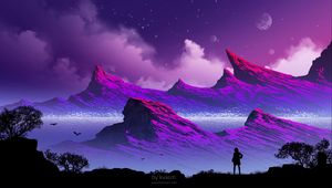 Preview wallpaper silhouette, mountains, clouds, art, fog, loneliness, lonely