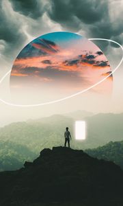 Preview wallpaper silhouette, mountains, fog, illusion, portal