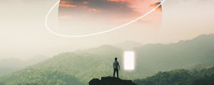 Preview wallpaper silhouette, mountains, fog, illusion, portal