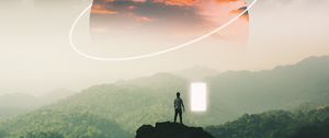 Preview wallpaper silhouette, mountains, fog, illusion, portal