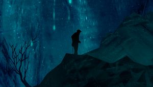 Preview wallpaper silhouette, mountains, night, starfall, art