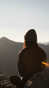 Preview wallpaper silhouette, mountains, solitude, loneliness, girl