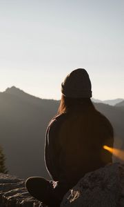 Preview wallpaper silhouette, mountains, solitude, loneliness, girl