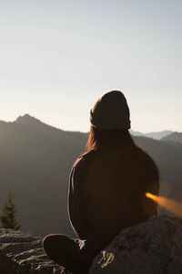 Preview wallpaper silhouette, mountains, solitude, loneliness, girl