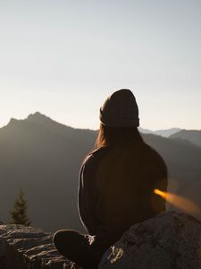 Preview wallpaper silhouette, mountains, solitude, loneliness, girl