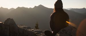 Preview wallpaper silhouette, mountains, solitude, loneliness, girl