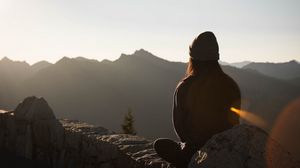 Preview wallpaper silhouette, mountains, solitude, loneliness, girl