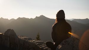 Preview wallpaper silhouette, mountains, solitude, loneliness, girl