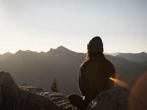 Preview wallpaper silhouette, mountains, solitude, loneliness, girl